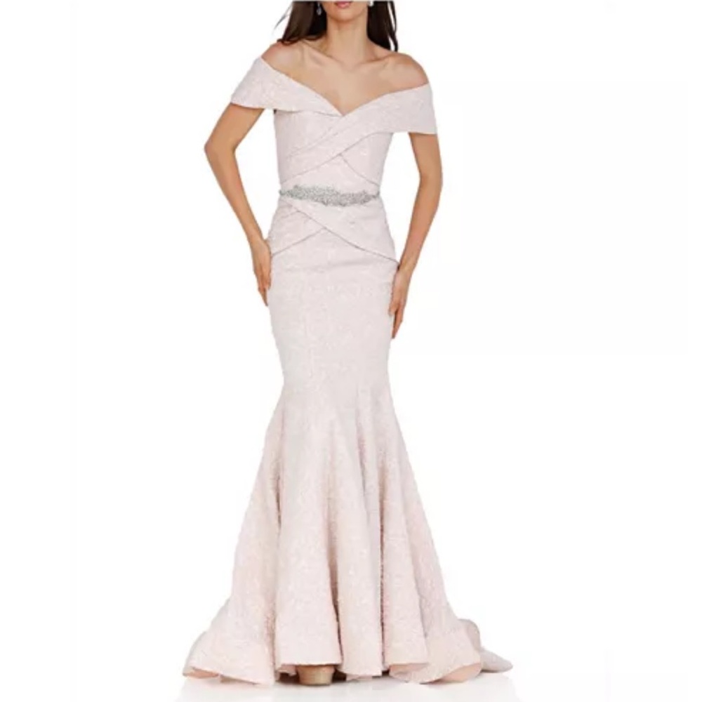 Terani Couture Off-Shoulder Blush Wedding Dress